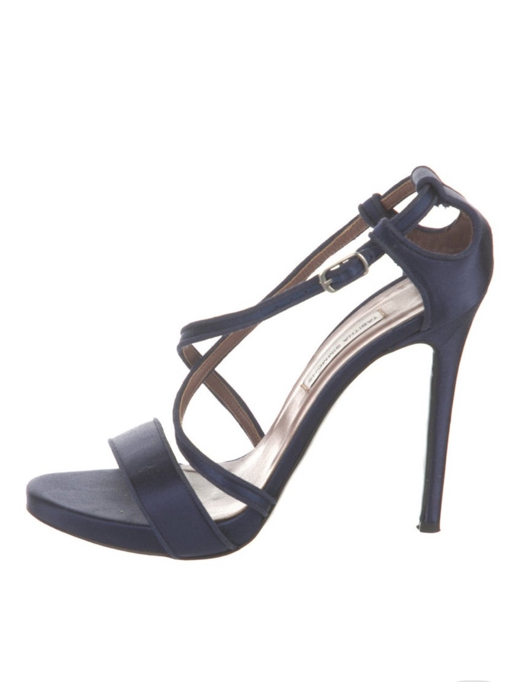 Tabitha Simmons Navy Satin Strappy Slingback Sandals